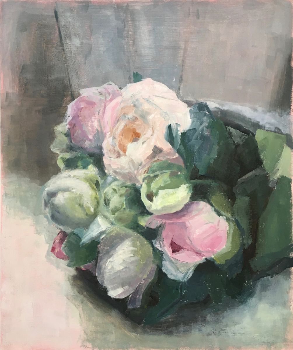 Impressionistic Botanical Oil Painting By Lizzie Butler, 20 X 24", The Gift, Original Artwork