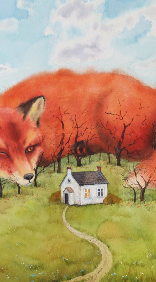 Foxy Guardian of the House by Olga Beliaeva Watercolour