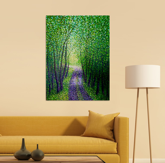 Path in the Green Forest, landscape pointillism