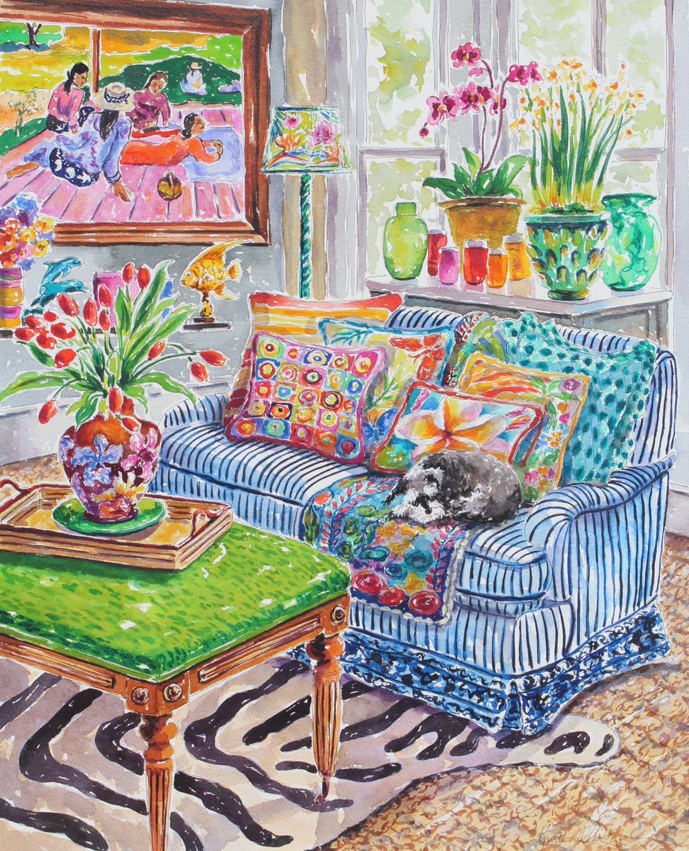 Impressionistic Animal Watercolour By Kristen Olson Stone, 16 X 20", The Siesta, Original Artwork