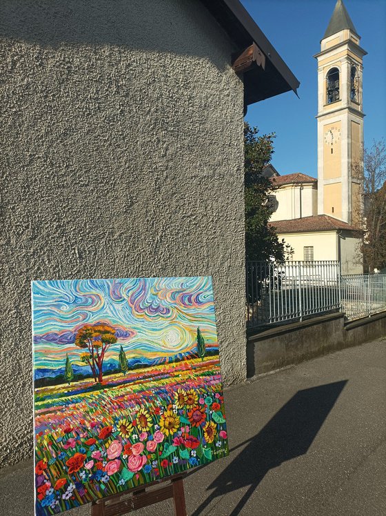 Summer fields under Gogh sky
