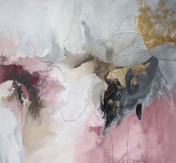 "Pink Miracle" Abstract pink gray acrylic art