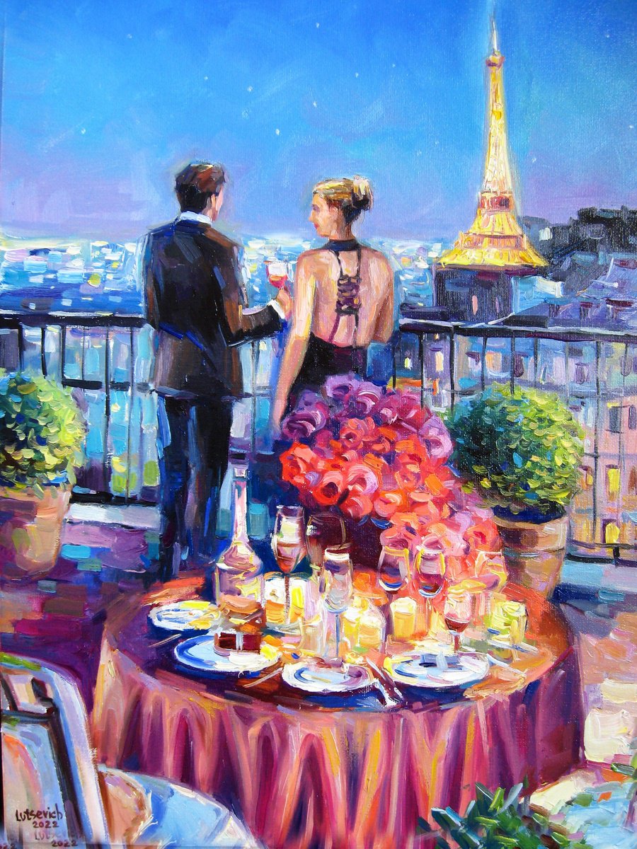 Impressionistic Landscape Oil Painting By Vladimir Lutsevich, 14 X 18", Romance In Paris, Original Artwork
