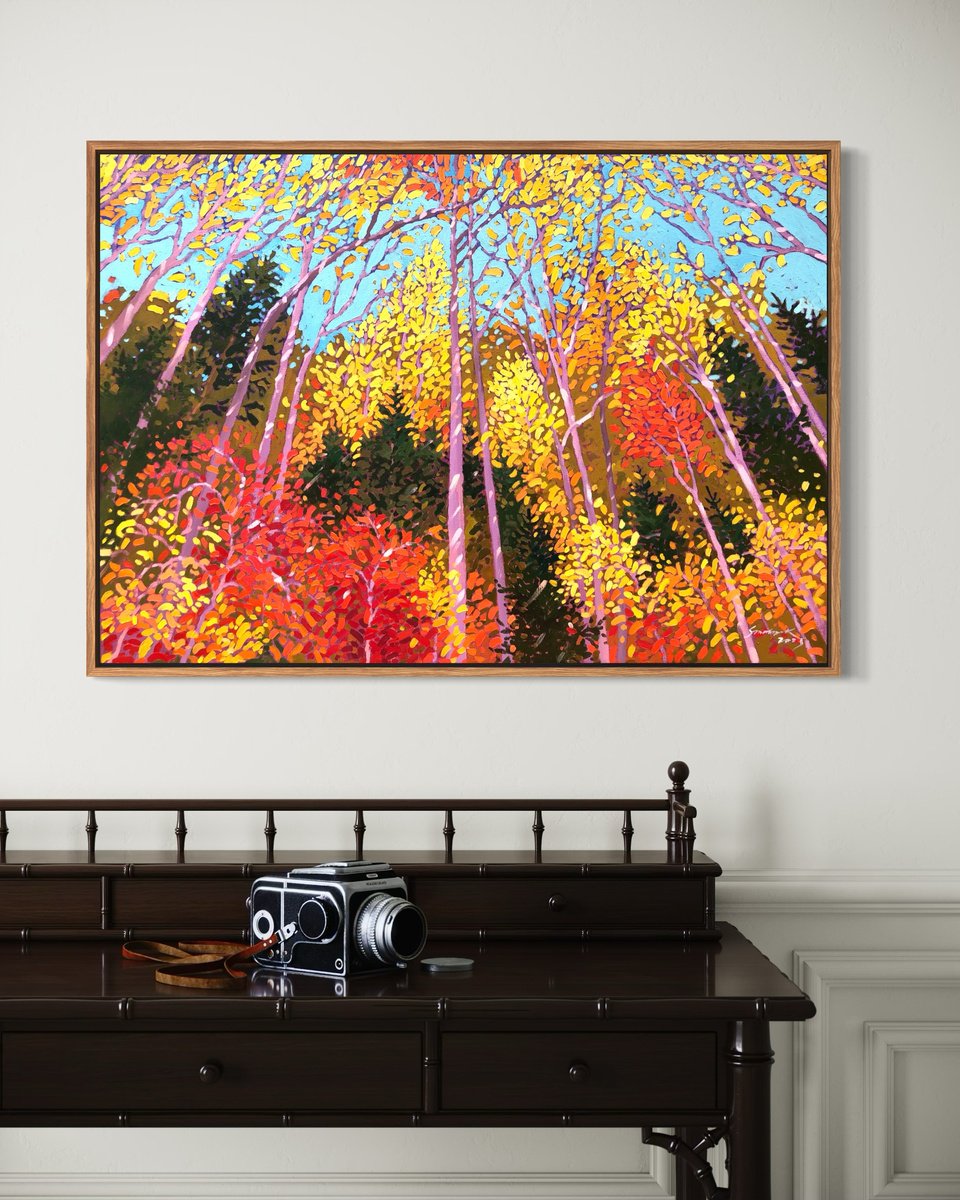 Impressionistic Landscape Oil Painting By Volodymyr Smoliak, 39 X 28", Dancing Leaves. Fall, Original Artwork