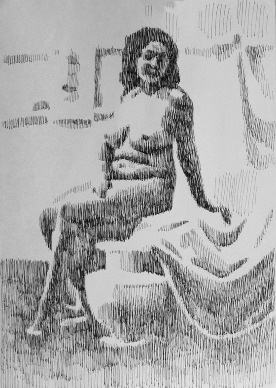 Nude model near vase