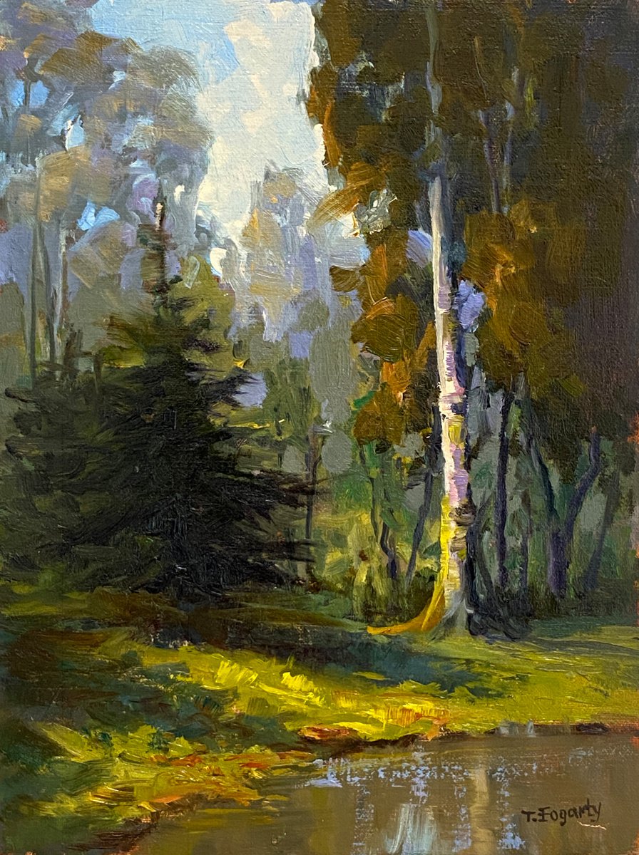 Impressionistic Landscape Oil Painting By Tatyana Fogarty, 9 X 12", Edge Of Grove Landscape, Original Artwork