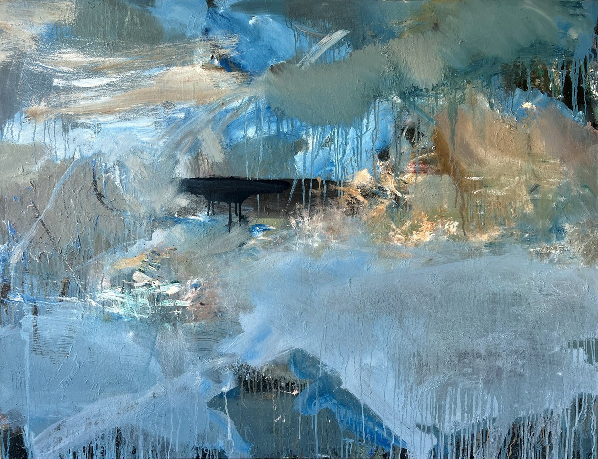 Abstract Landscape Oil Painting By Zakhar Shevchuk, 51 X 39", One Winter Day, Original Artwork