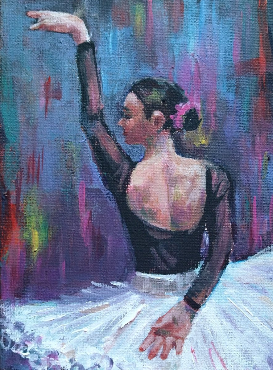 Expressive Portrait Acrylic Painting By Ann Krasikova, 6 X 8, The Ballerina, Original Artwork