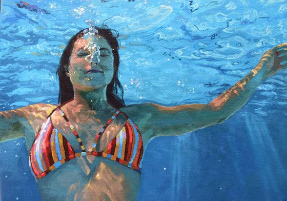Underneath V - Miniature swimming painting