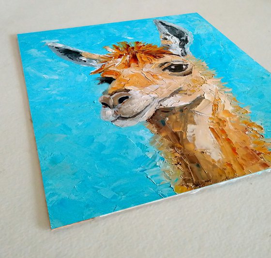 Llama Painting Alpaca Original Art Animal Wall Art Pet Portrait Artwork Oil Impasto Painting