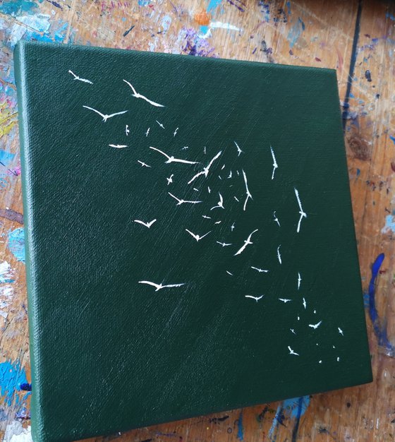 Soul Birds on Green III- small, gorgeous