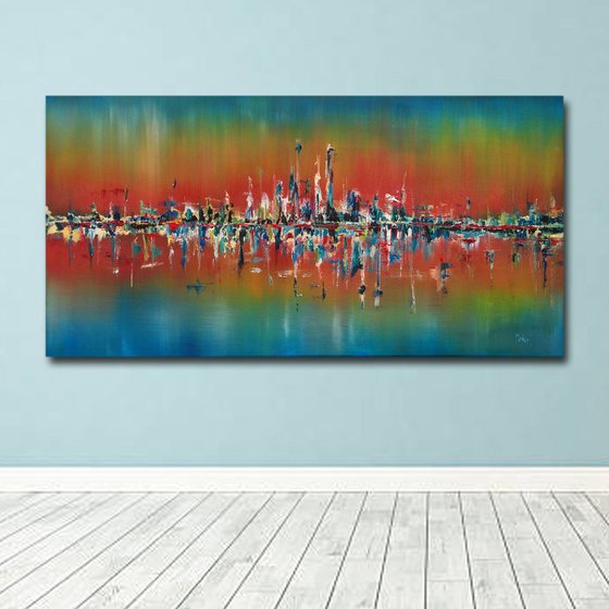 Night Life - Abstract Oil Landscape Painting