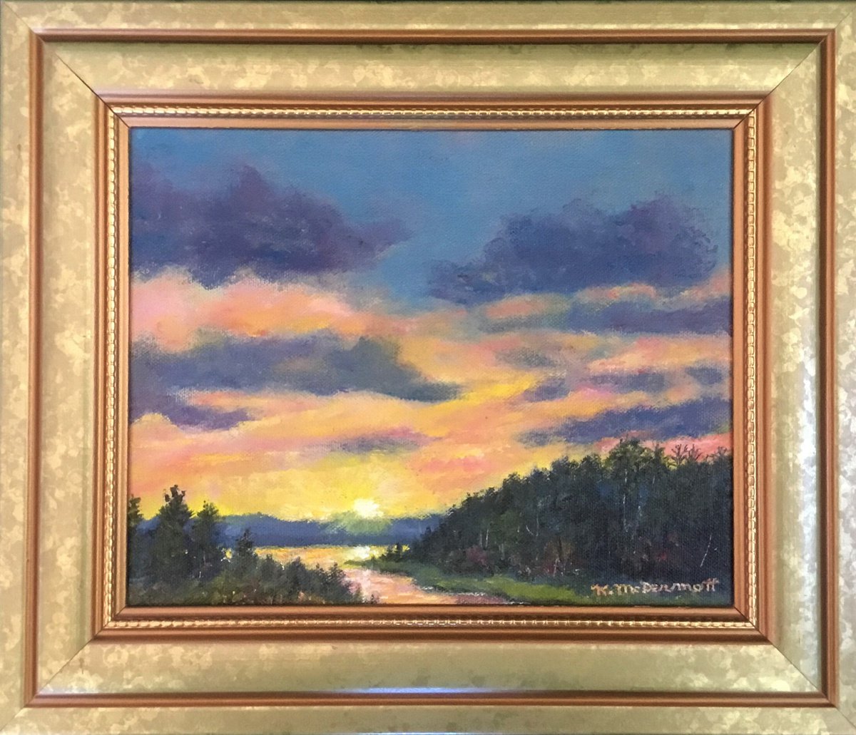 Impressionistic Landscape Oil Painting By Kathleen Mcdermott, 14 X 12", Sky Drama, Original Artwork