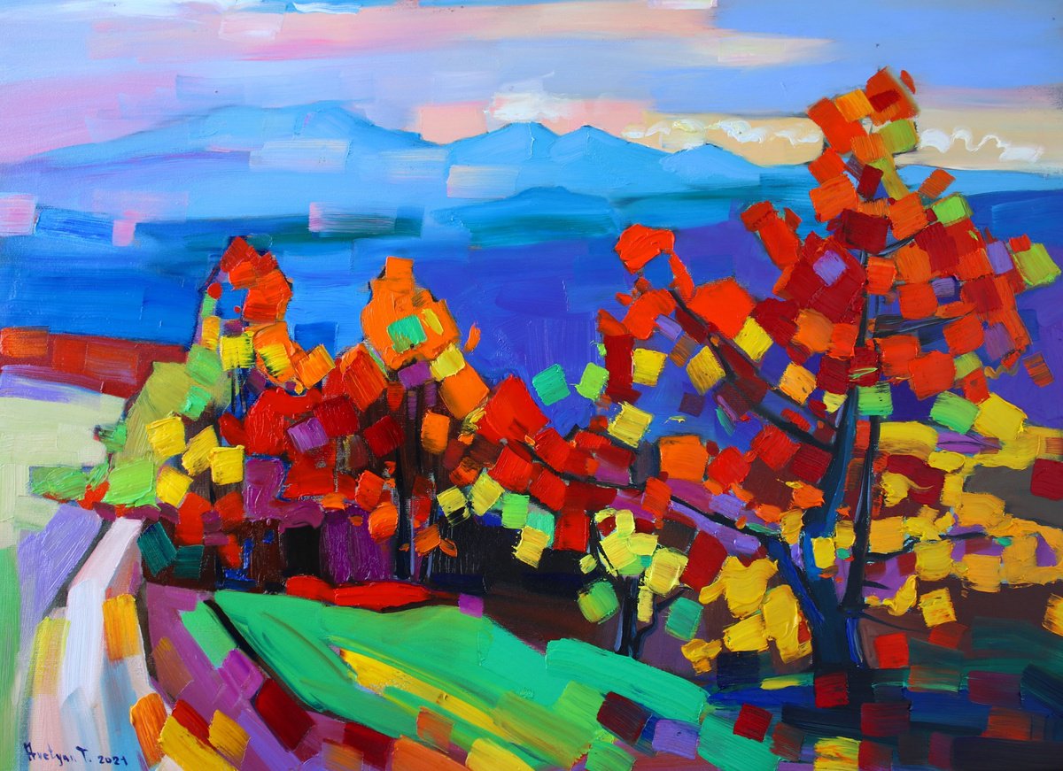 Impressionistic Landscape Oil Painting By Tigran Avetyan, 30 X 22", Autumn In Lori, Original Artwork