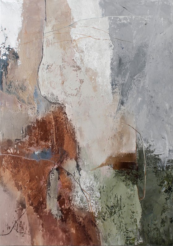 "Orange brume 2" Green terracotta abstract