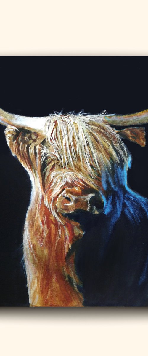 Highland cow painting, made in Scotland art by Gordon Bruce