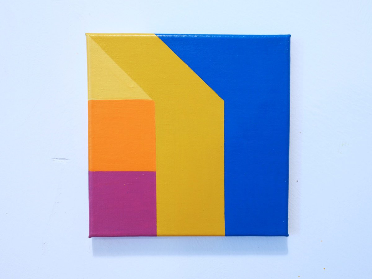 Geometric Cityscapes Acrylic Painting By Jessica Moritz, 8 X 8, Color Theory Geometric Landscape, Original Artwork