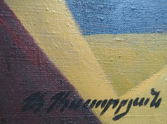 Midnight (80x80cm, cubism, oil painting, ready to hang)
