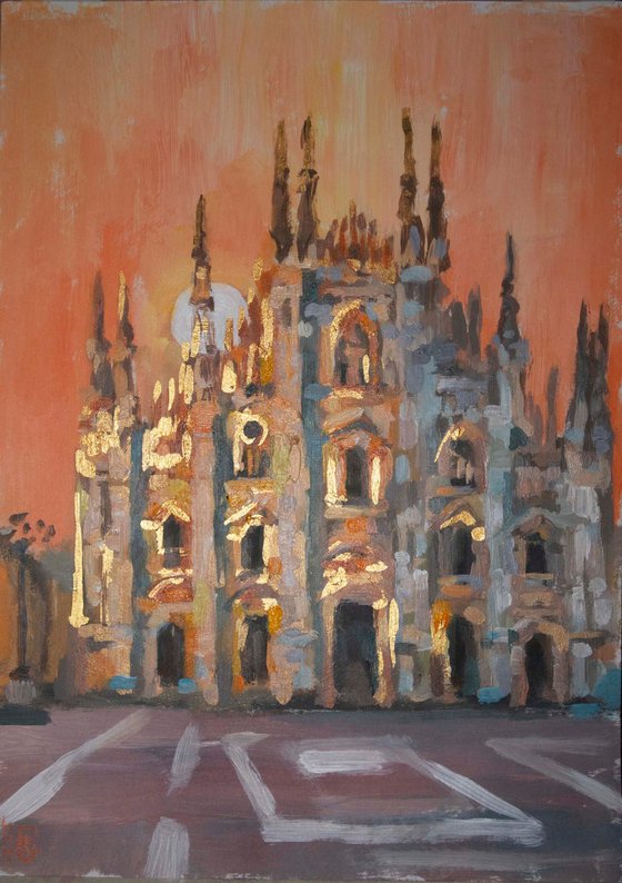 Golden sunset in Milan painting