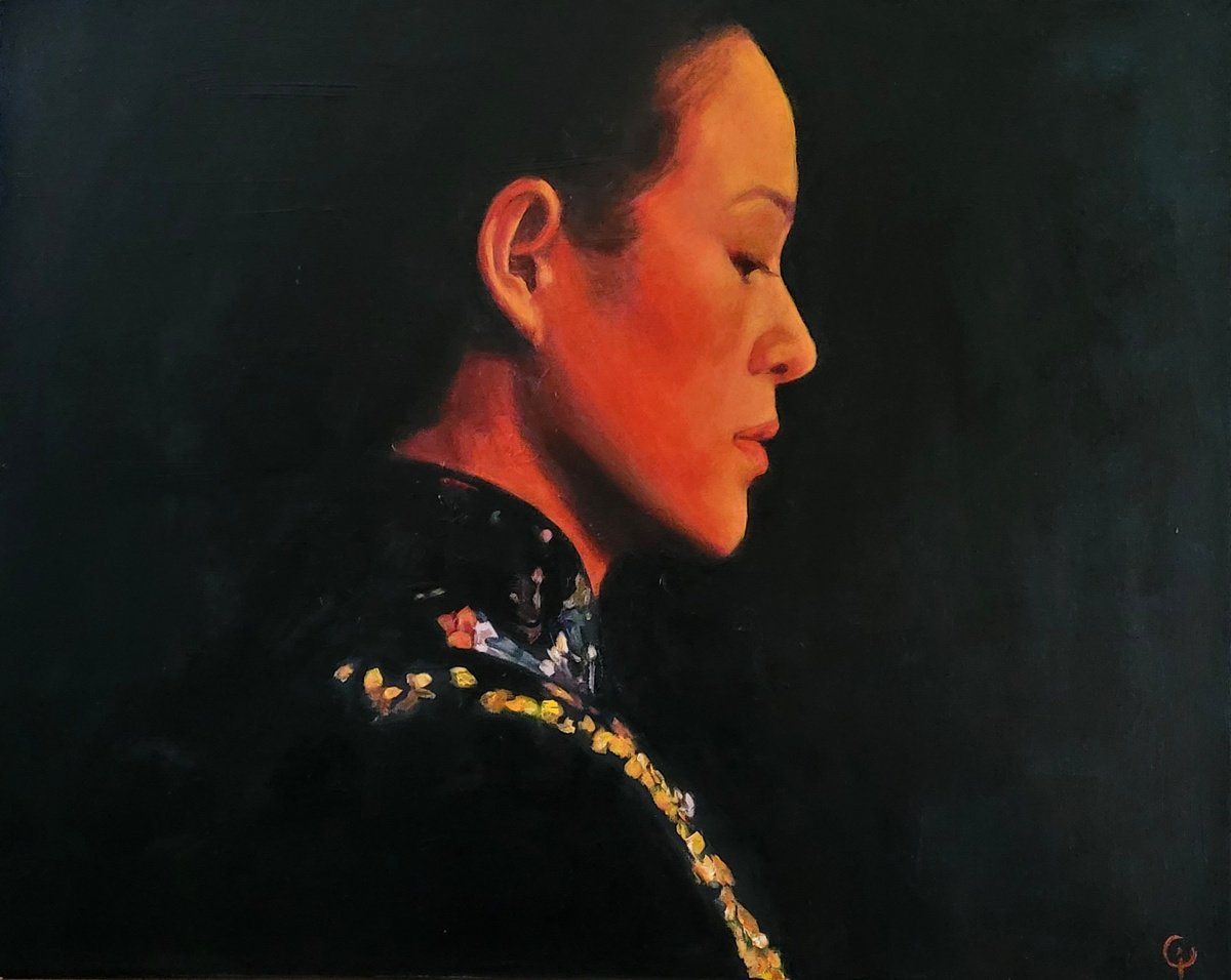 Photorealistic Portrait Oil Painting By Qi Debrah, 20 X 16", Midnight Candle, Original Artwork