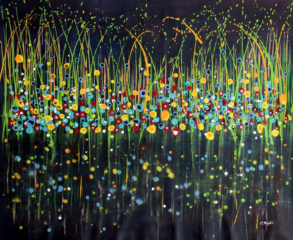 Organic Botanical Acrylic Painting By Cecilia Frigati, 47 X 39, Technicolor Dream # 43, Original Artwork