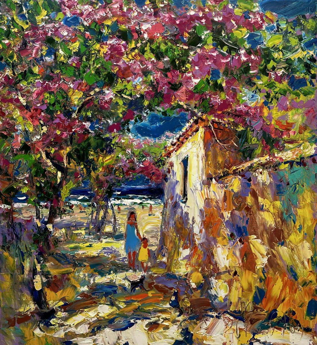 Impressionistic Landscape Oil Painting By Andrii Chebotaru, 43 X 47, Sunny Marmaris, Original Artwork