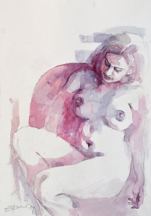 Nude in  the bath by Goran Žigolić Watercolors