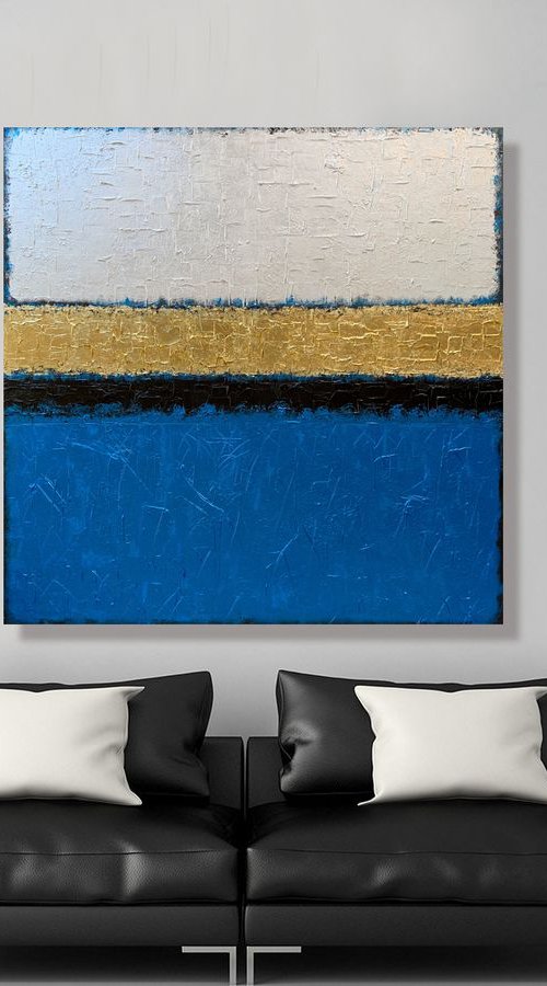 Blue Infinity - XL LARGE,  TEXTURED, GOLD LEAF ABSTRACT ART – EXPRESSIONS OF ENERGY AND LIGHT. READY TO HANG! by Julijana Ravbar