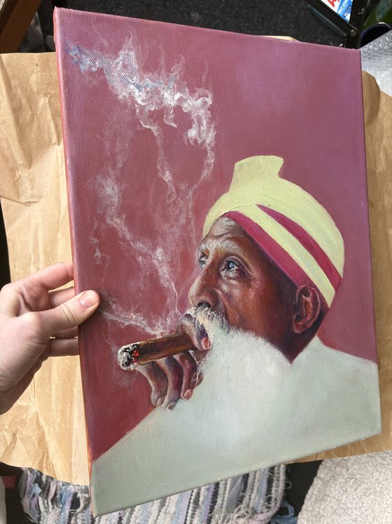 Smoking man in a turban