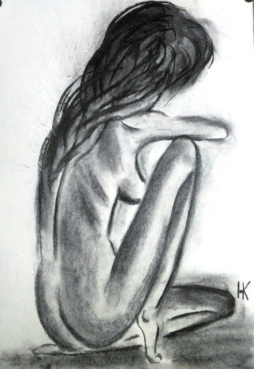Female Nude charcoal artwork by Halyna Kirichenko