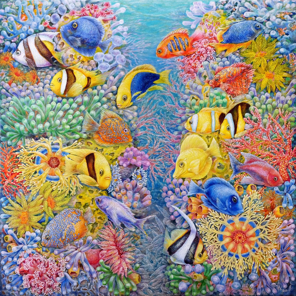 Impressionistic Landscape Oil Painting By Anastasia Woron, 24 X 24, The Red Sea Reefs, Original Artwork