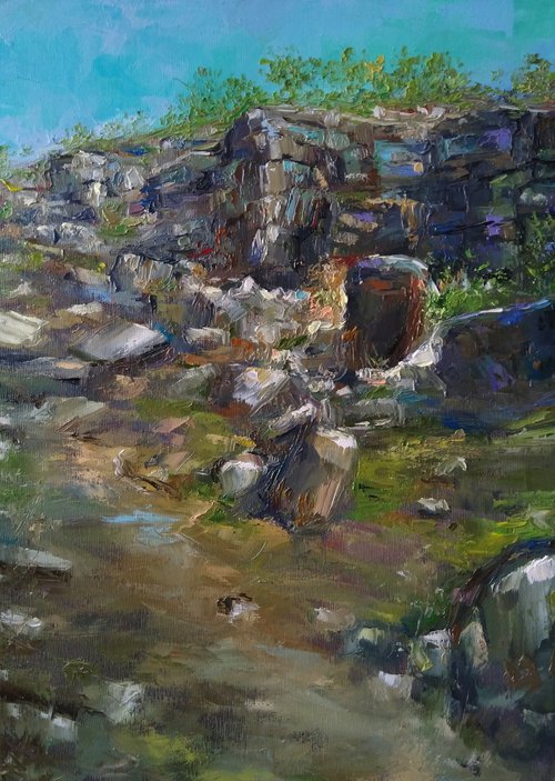 Village road (34x47cm, oil painting, impressionistic) by Kamsar Ohanyan