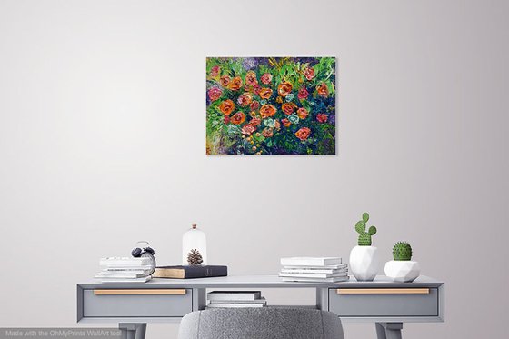 Original floral oil painting Roses splash