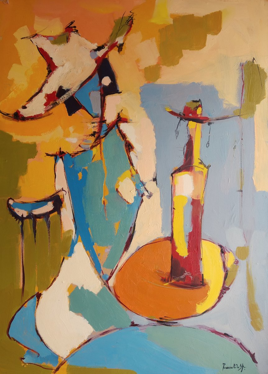 Abstract Oil Painting By Artyom Basenci, 20 X 28, Abstract - Waiting(70X50Cm, Oil Painting, Ready To Hang), Original Artwork