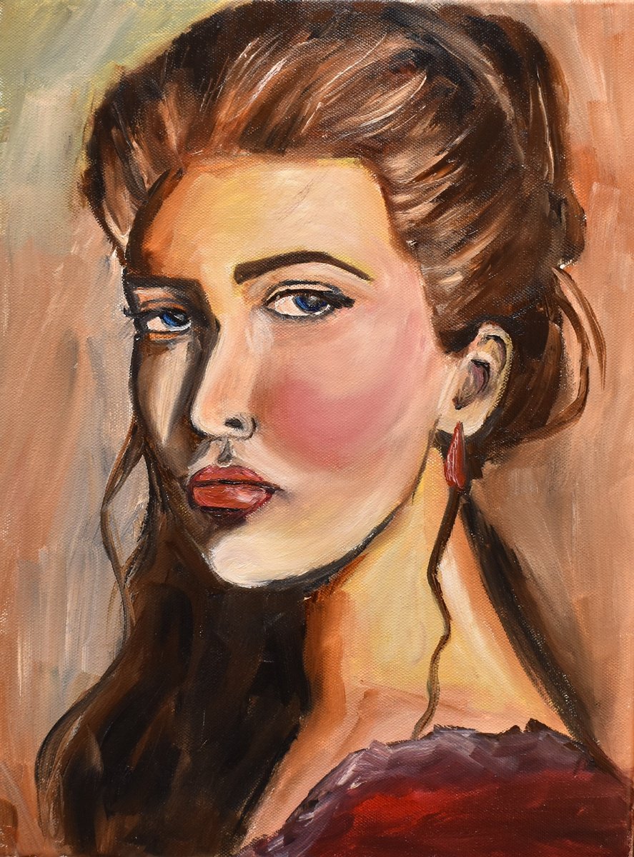 Impressionistic Portrait Oil Painting By Aisha Haider, 12 X 16, Quiet Contemplation, Original Artwork