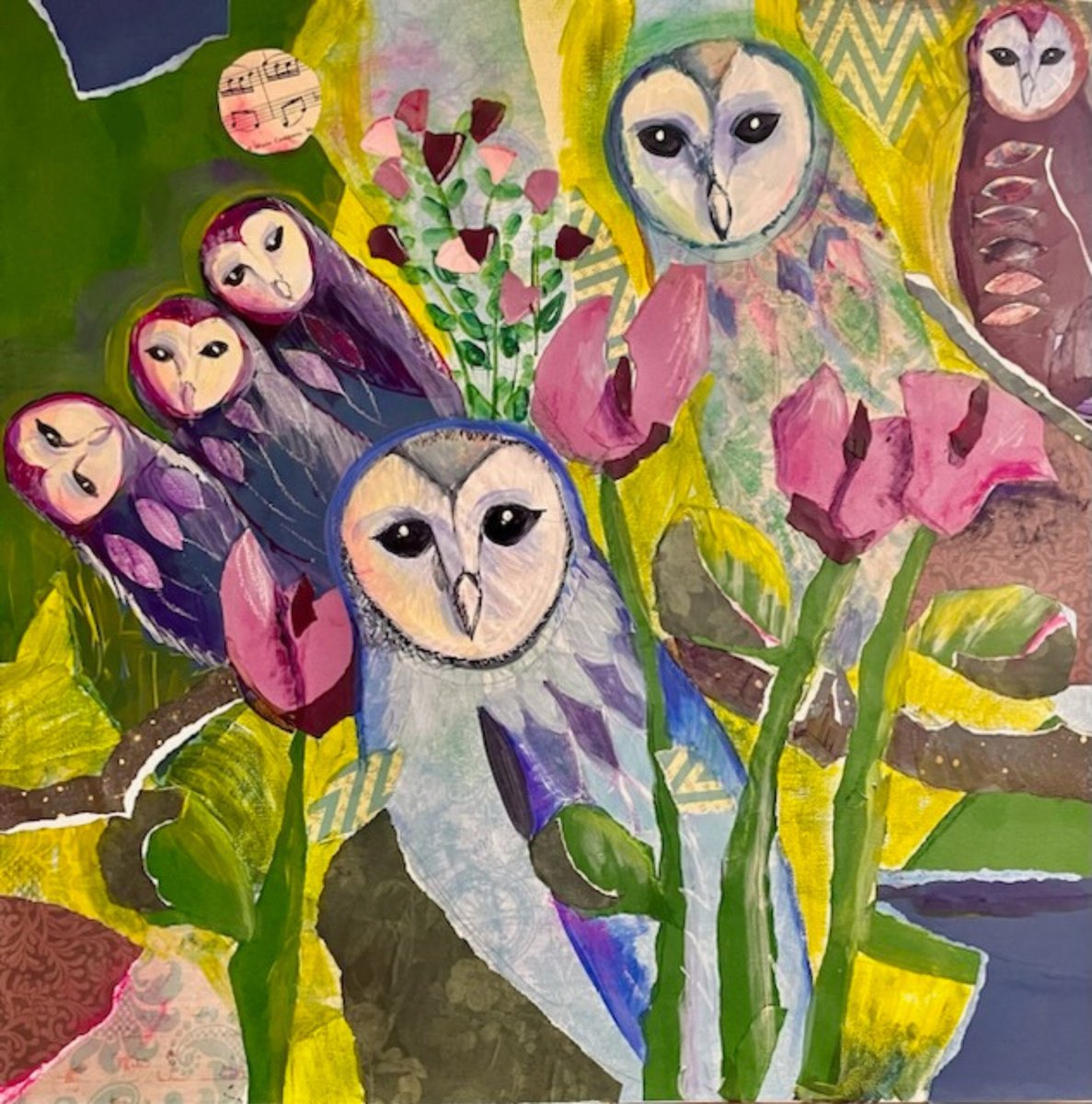 Organic Animal Collage By Eliry Arts, 20 X 20, Owl Community, Original Artwork