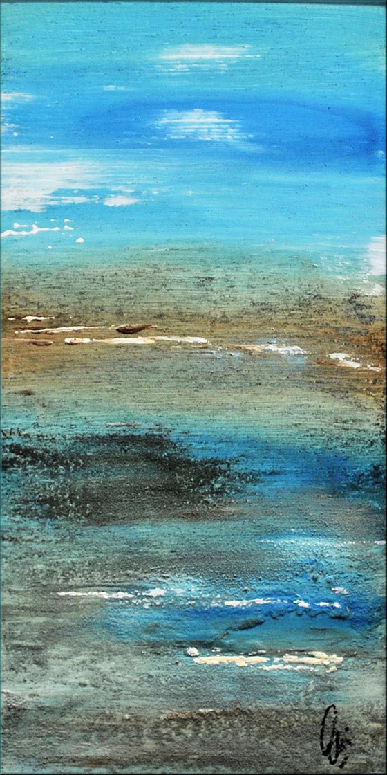 Lonely Beach  - abstract acrylic painting, canvas wall art, blue brown white, framed modern art