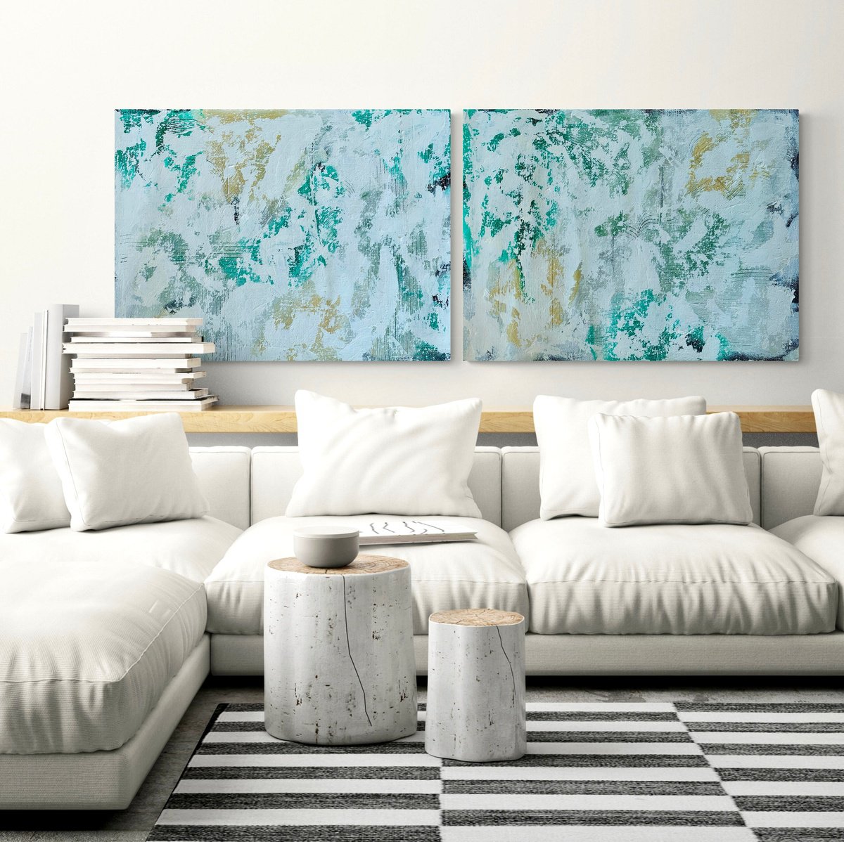 Beyond the sea no. 3721 green & white abstract by Anita Kaufmann