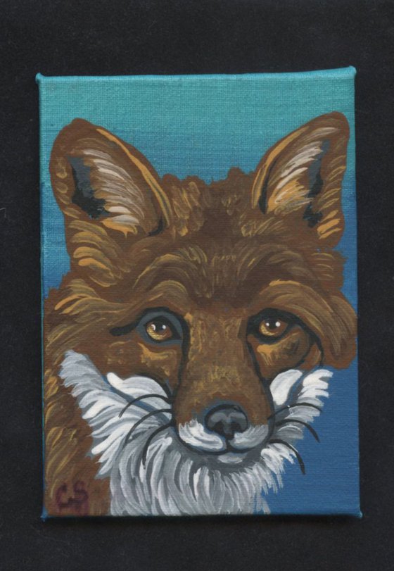 ACEO ATC Original Painting Canvas Art-Red Fox Wildlife -Carla Smale