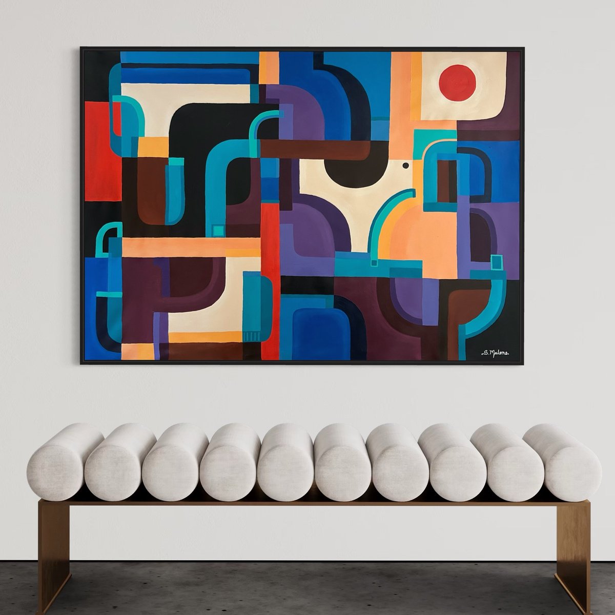 Geometric Abstract Acrylic Painting By Samantha Malone, 51 X 37", Geometric Daydream, Original Artwork