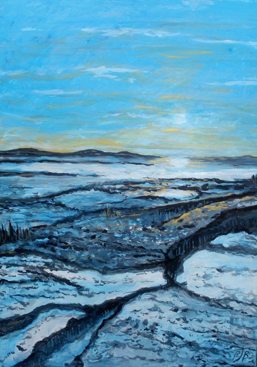 Impressionistic Landscape Acrylic Painting By Paul J Best, 20 X 28", Fire And Ice Ii, Original Artwork