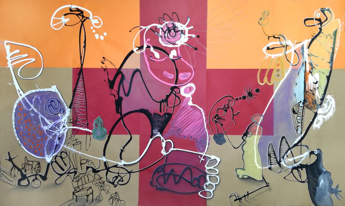 Surrealistic Animal Acrylic Painting By Stefano Mazzolini, 60 X 35", Qgmuc, Original Artwork