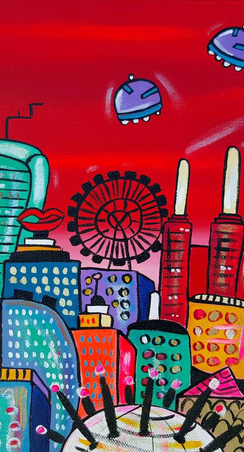 Red Futuristic Power Station and London by Maria Luisa  Azzini