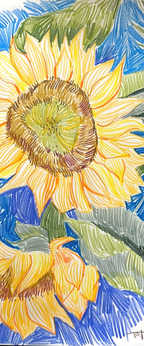 Sunflowers on the blue by Yuliia Pastukhova