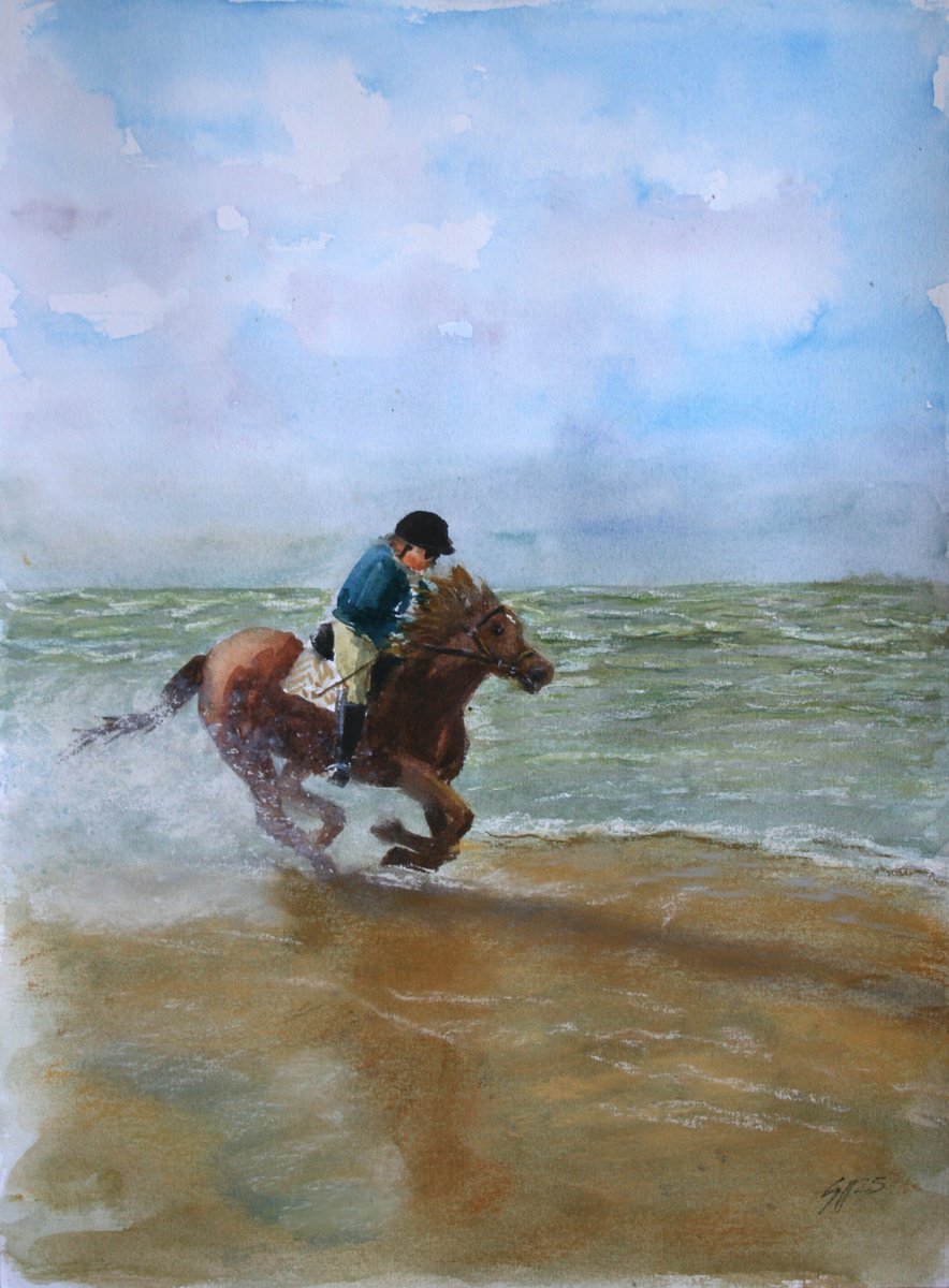 Impressionistic Painting , Horse Riding Along Beach By Salana Art / Svetlana Samovarova, 11 X 15, Artwork For Sale On Artfinder