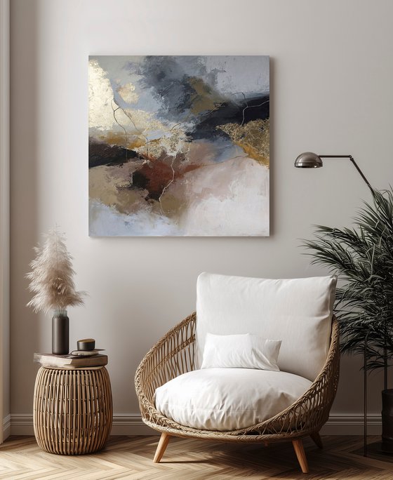 "Grit" Gray brown gold abstract acrylic art