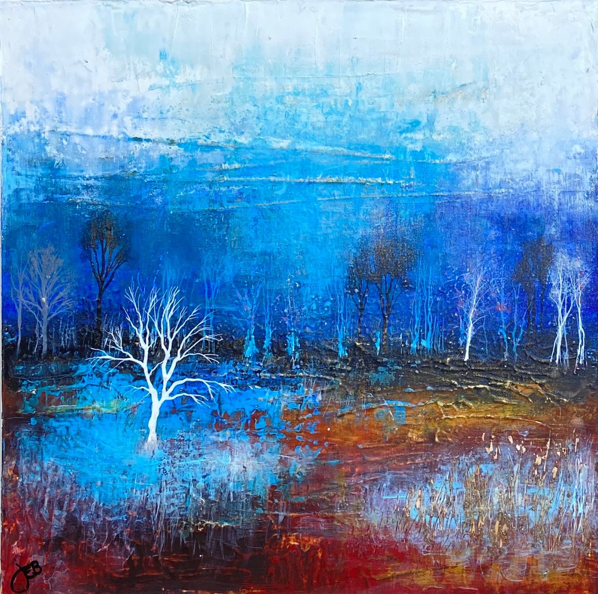 Expressive Landscape Acrylic Painting By Jo Starkey, 17 X 17, 
