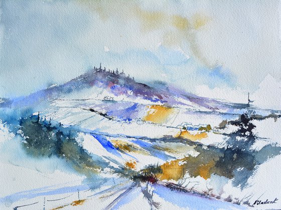 winter hills -watercolor