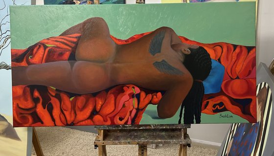 Original oil painting Female portrait Nude