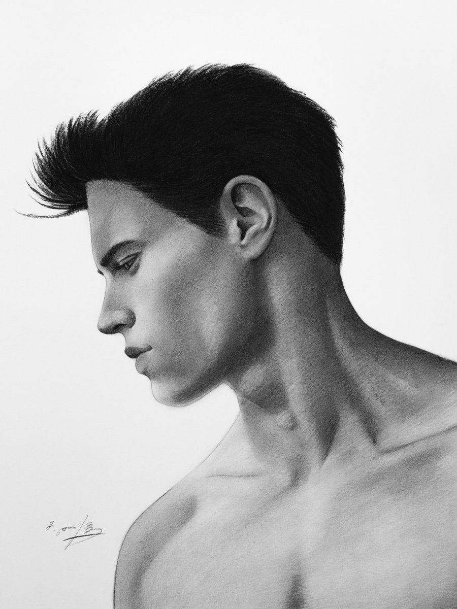 Photorealistic Portrait Charcoal Drawing By Mariam Darchiashvili, 12 X 16", Untitled, Original Artwork